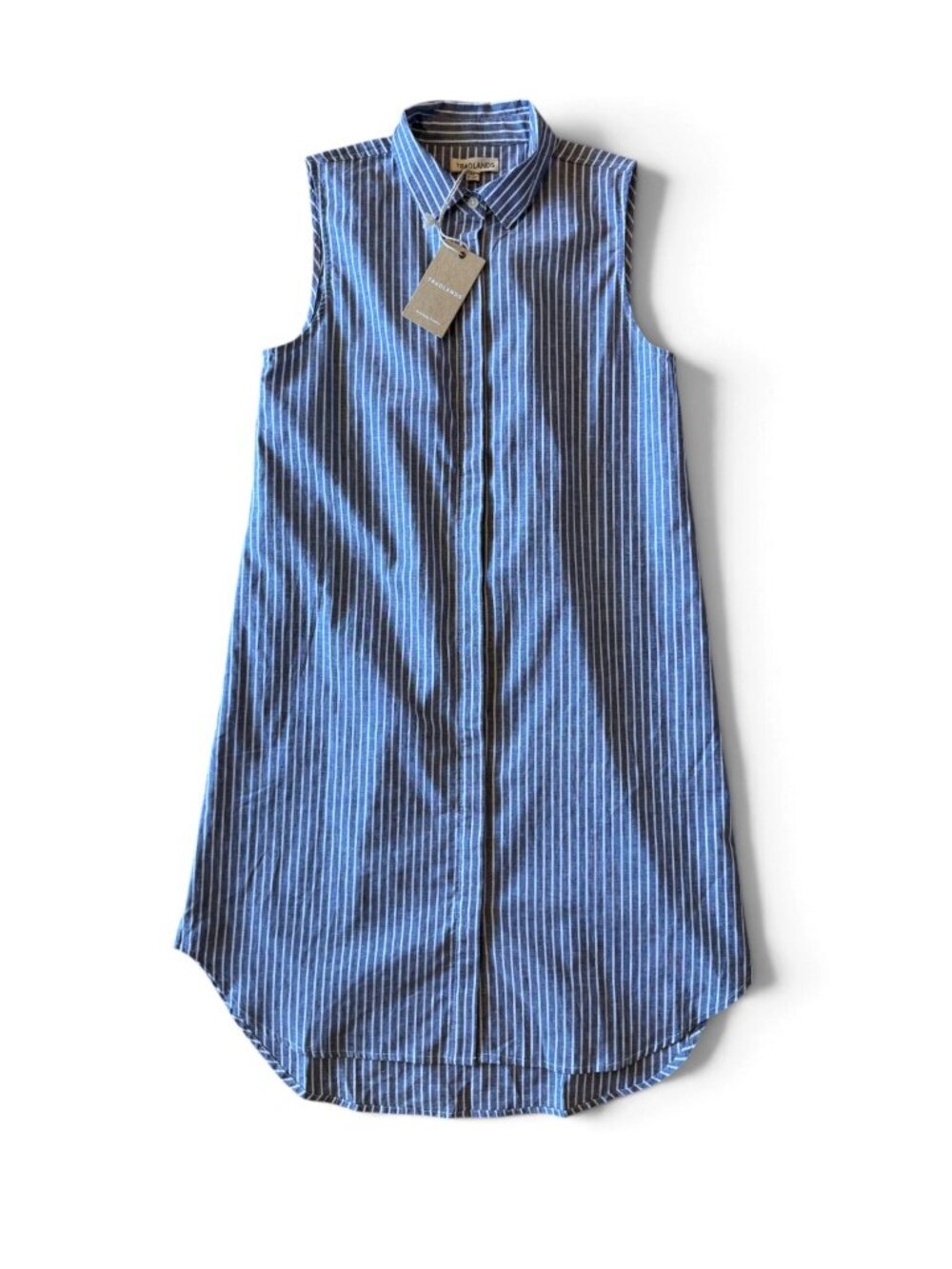 Tradlands Soleil Sleeveless Shirt Dress Blue & White Stripe Size Medium NWT